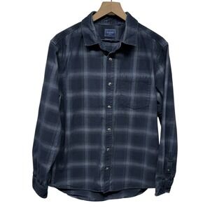 7 Diamonds Corduroy Shirt Mens Sz L Blue‎ Plaid Button Up Pocket Long Sleeve